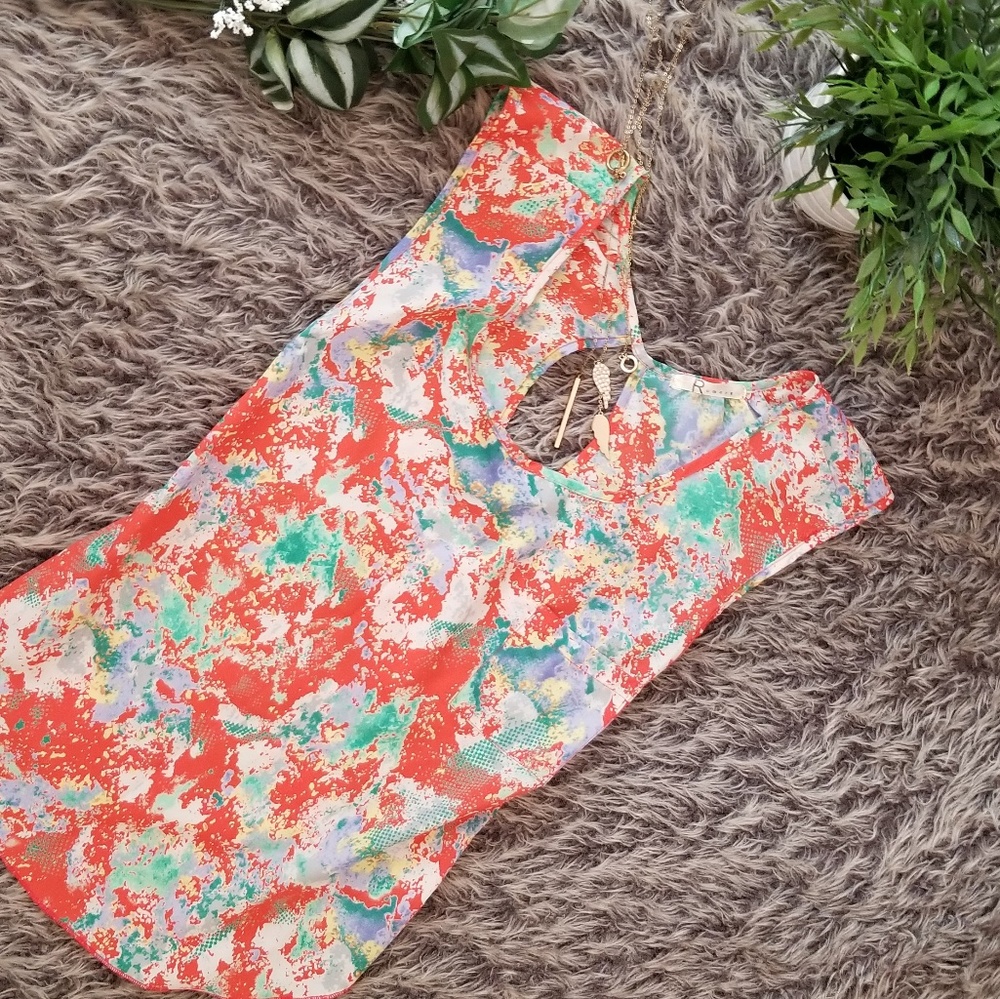 Rumors Floral Printed Tank w/Cross Open Back